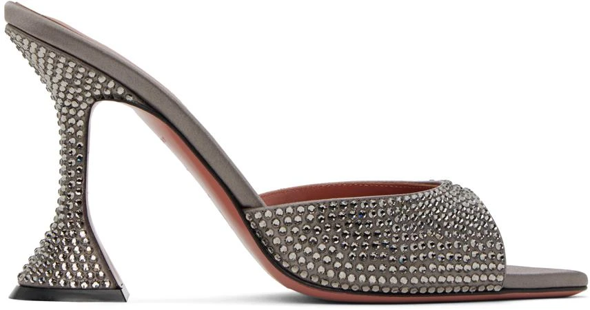 Amina Muaddi Gray Caroline Crystal Heeled Sandals 1