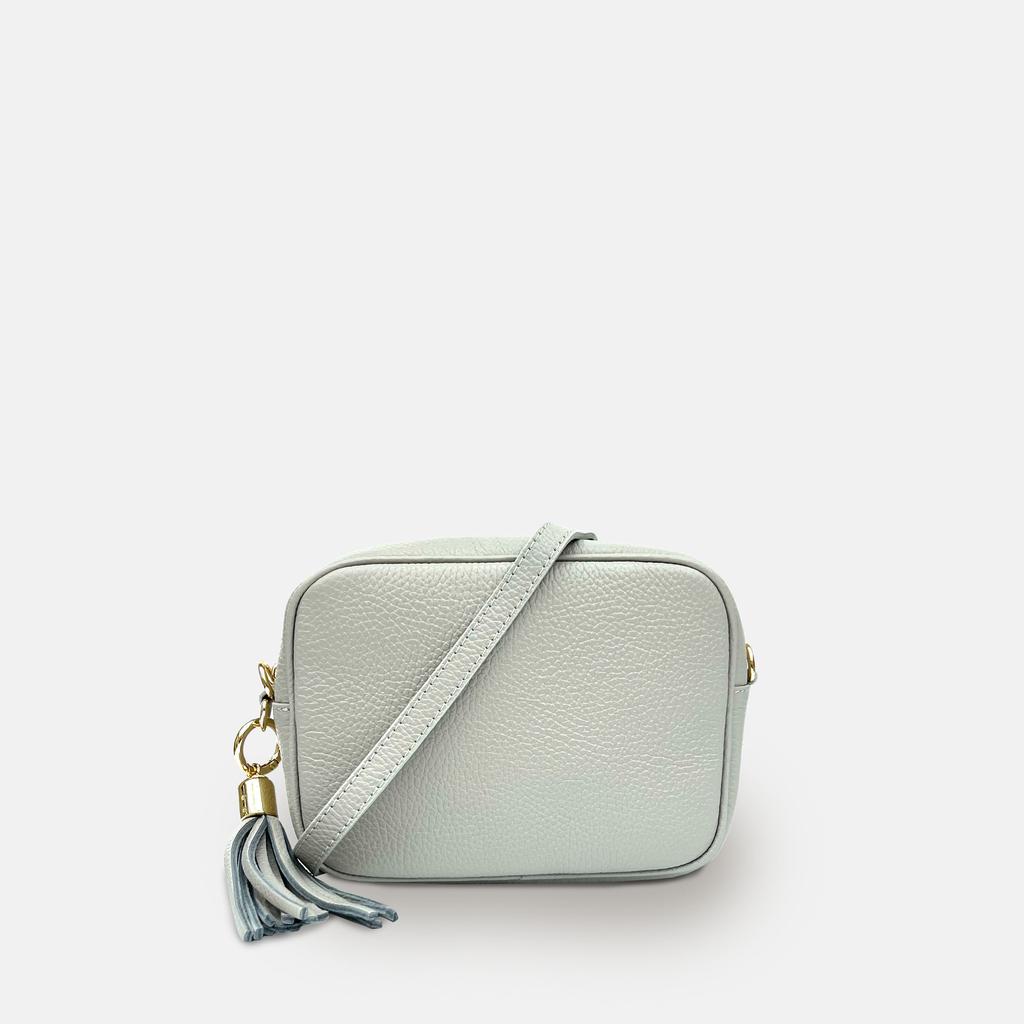 Apatchy London Light Grey Leather Crossbody Bag With Grey Boho Strap