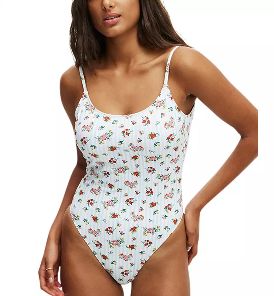 Cotton On Women's Floral-Print Thin-Strap Scoop-Back One-Piece Swimsuit