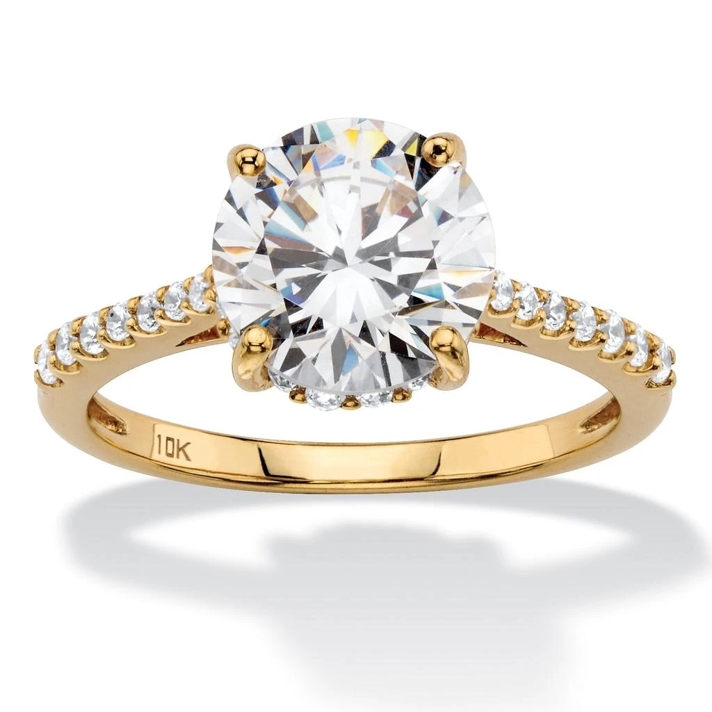 Palm Beach Jewelry 3.31 TCW Round Cubic Zirconia Solid 10k Yellow Gold Bridal Engagement Ring