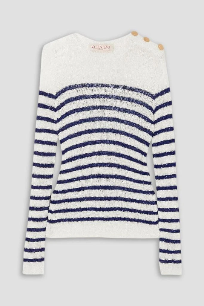 Valentino Embellished striped open-knit sweater 1
