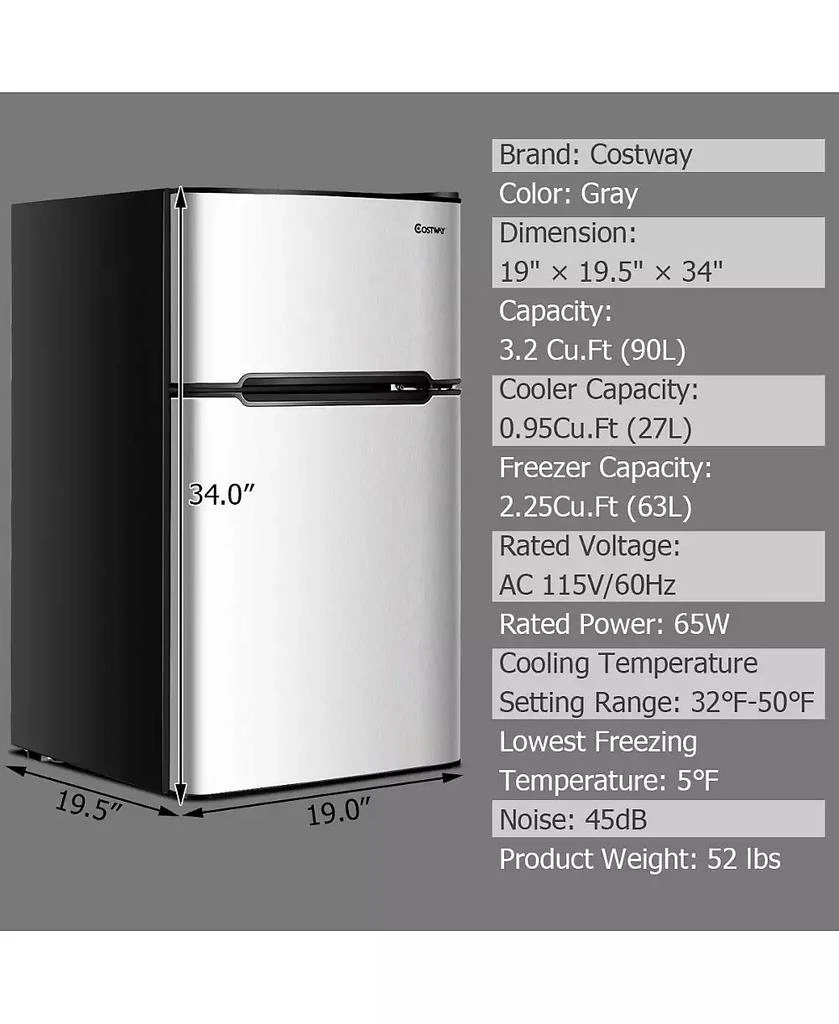 SUGIFT 3.2 cu ft Compact Stainless-Steel Refrigerator 2