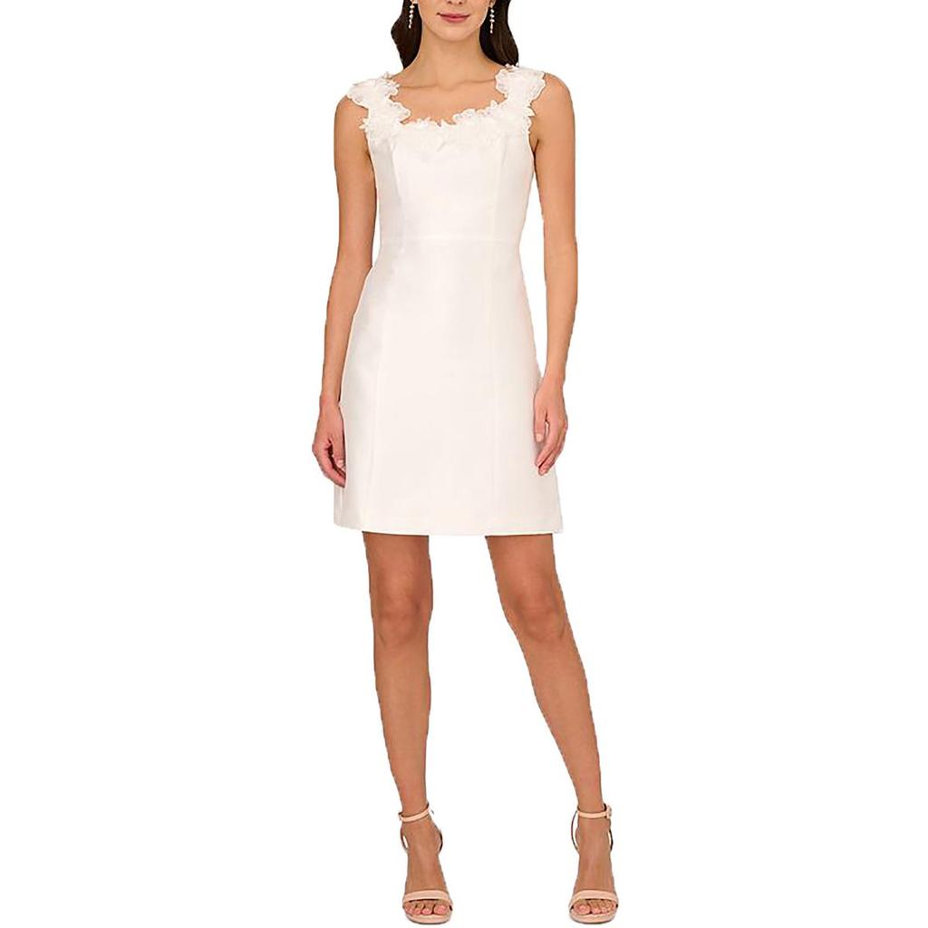 Adrianna Papell Womens Rosette Sleeveless Sheath Dress