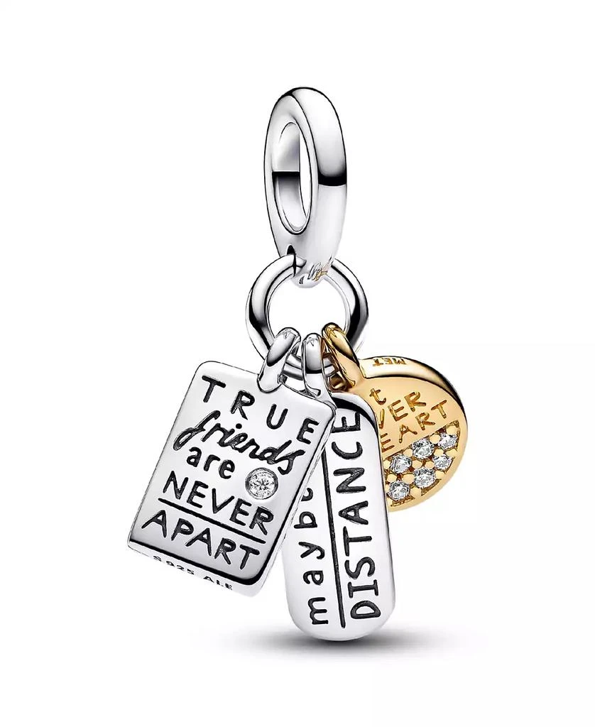 PANDORA Sterling silver and 14k Gold-plated unique metal blend Friendship Triple Dangle Charm