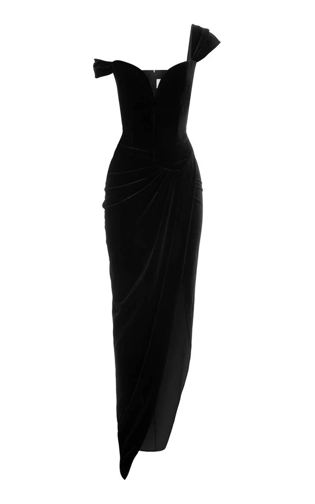 alex perry black velvet dress Alex Perry // Velvet Asymmetric Dress – VSP Consignment main image 0