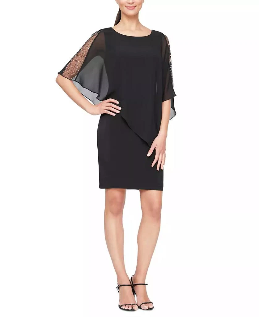 SL Fashions Women's Chiffon-Cape-Sleeve Sheath Dress 1