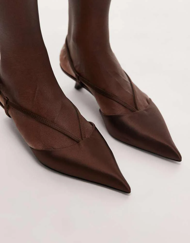 Mango Mango satin pointed kitten heel in brown 4