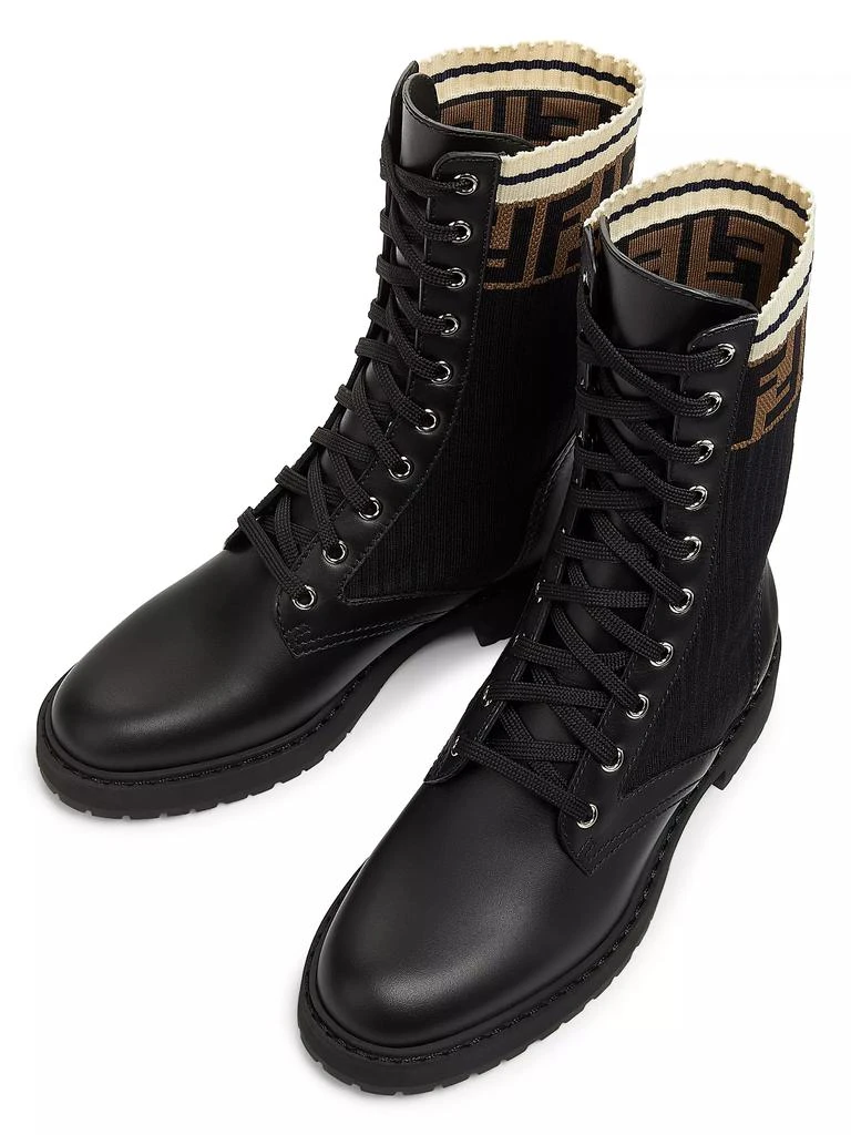 Fendi Rockoko Leather & Knit Combat Boots 4