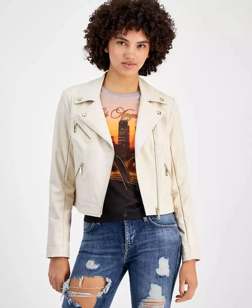 GUESS Women's Venom Faux-Leather Cropped Moto Jacket 1