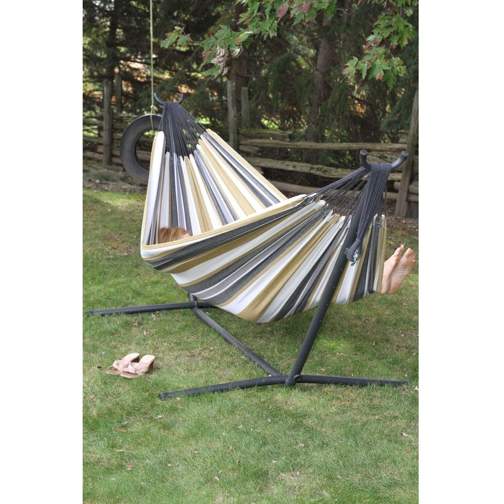 Hivvago Desert Moon Pattern Cotton Hammock with 9-FT Steel Stand