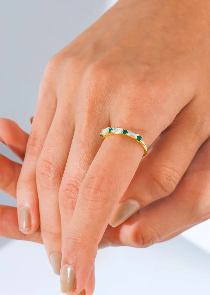 Tiramisu 14K Gold Plated Over 925 Sterling Silver Green Onyx 
White Topaz Band Ring 2