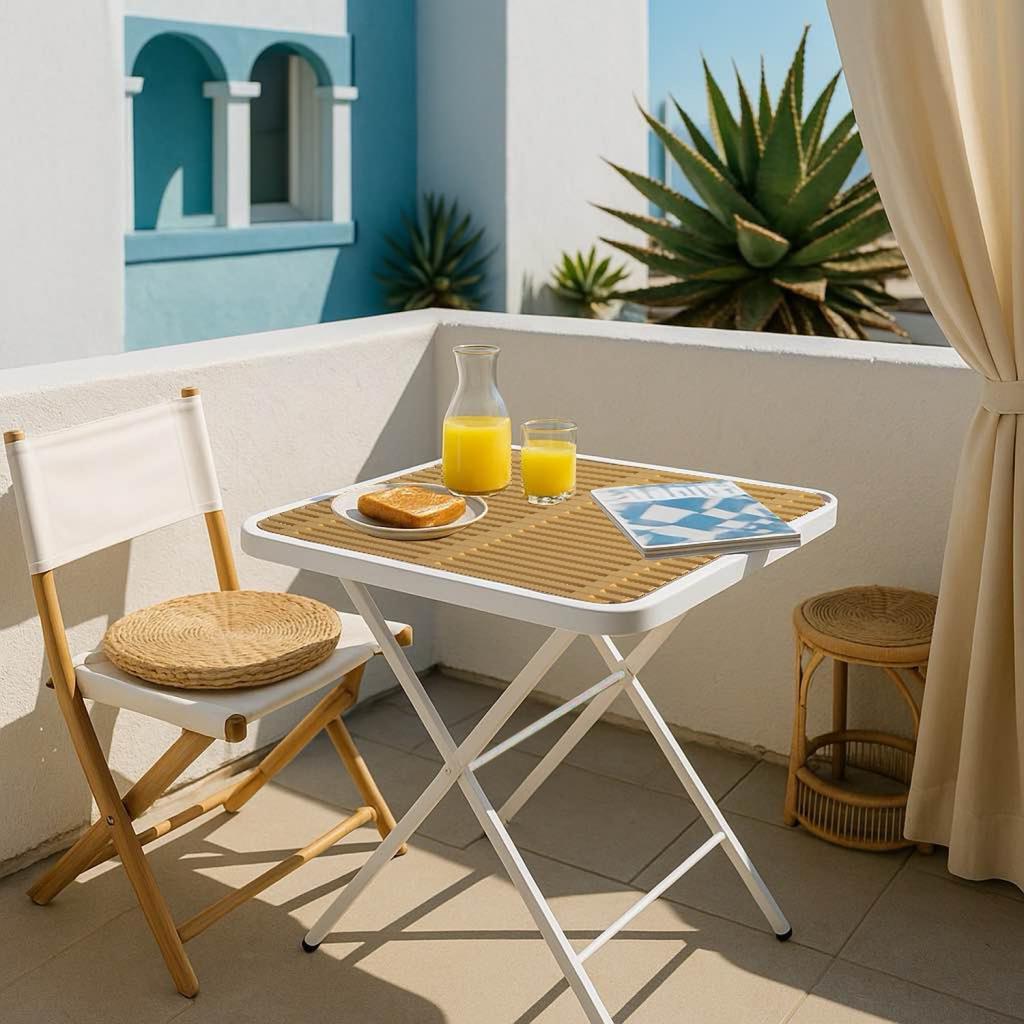 Streamdale Furniture Streamdale Folding Square Table - Indoor/Outdoor, Metal Legs (White/Khaki)