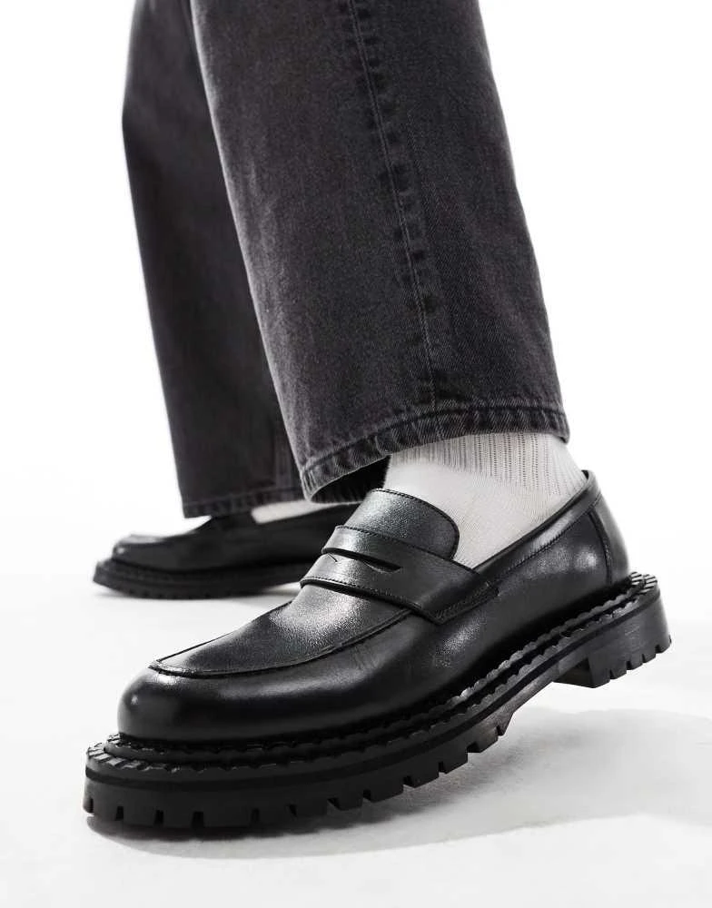 Walk London Jagger saddle loafer in black leather – On Sale  display picture 2
