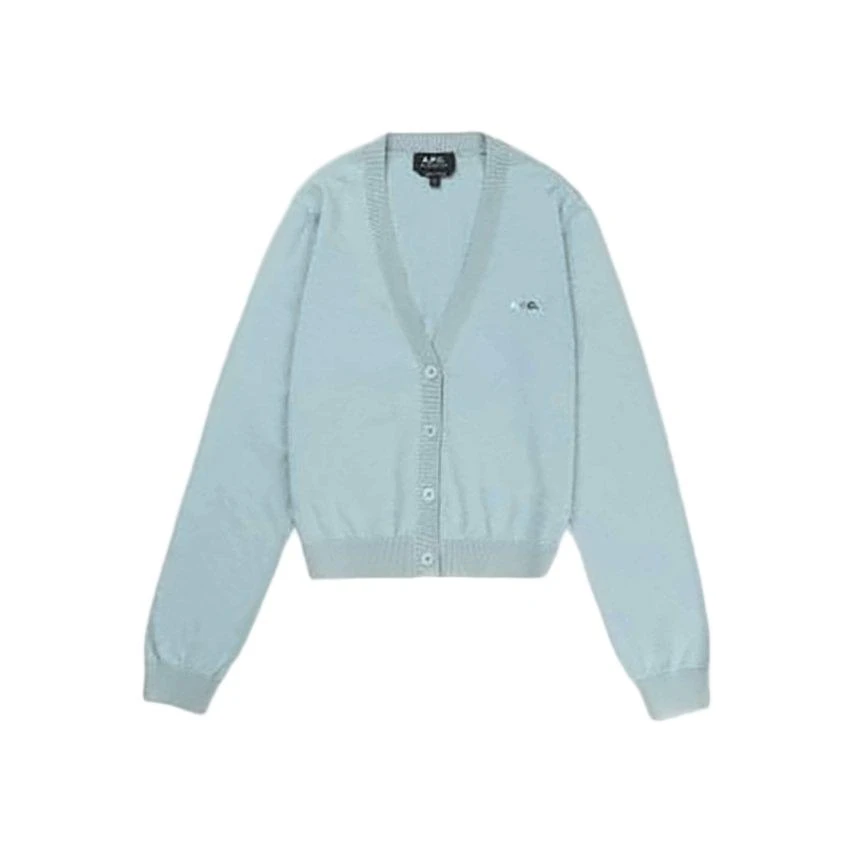 A.P.C. Light Blue Knit Cardigan with V-Neckline
