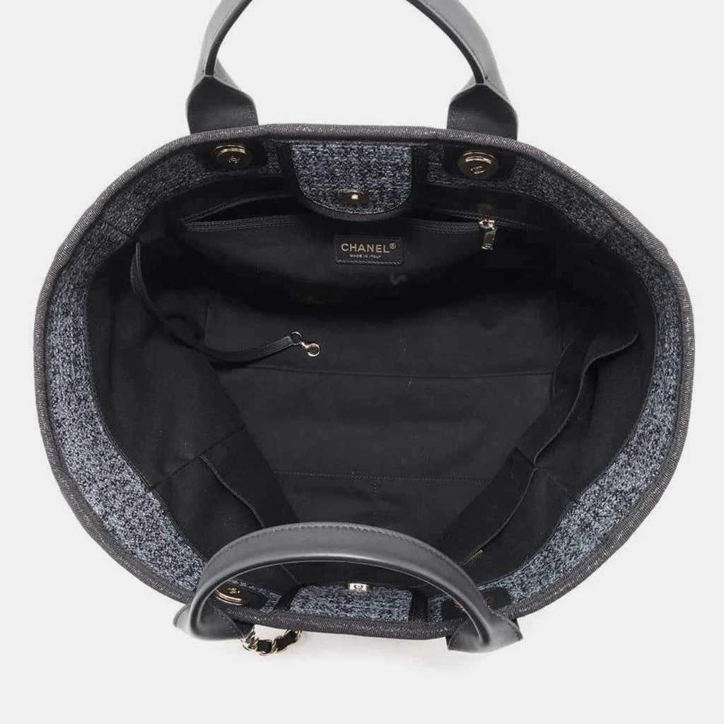 Chanel Chanel Black Navy Straw Leather Deauville Tote Bag 8