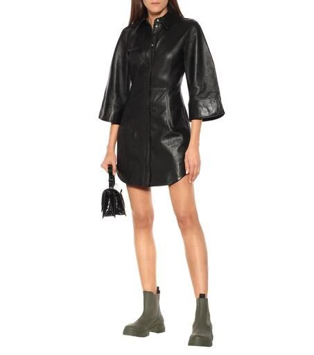 Ganni Leather mini shirt dress 2