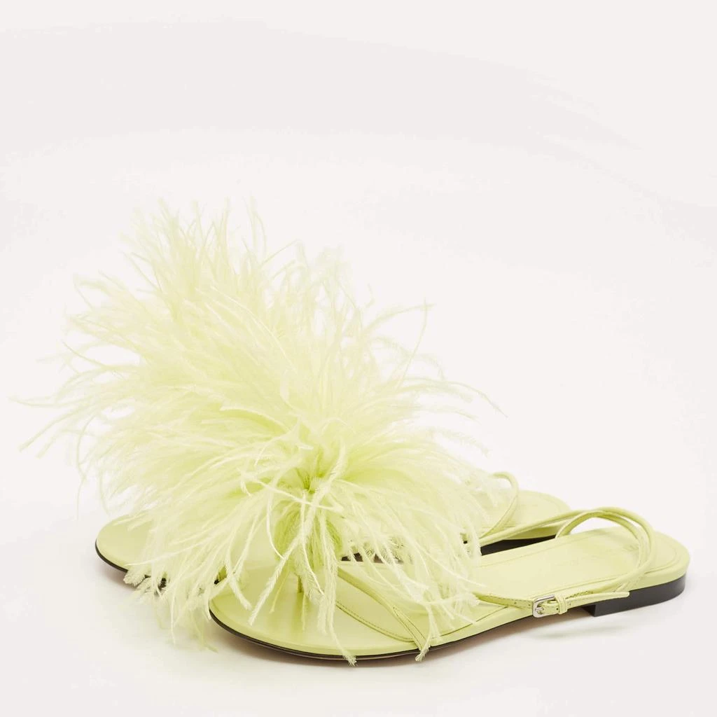 Bottega Veneta Bottega Veneta Green Feather and Leather Flat Slides Size 38 2