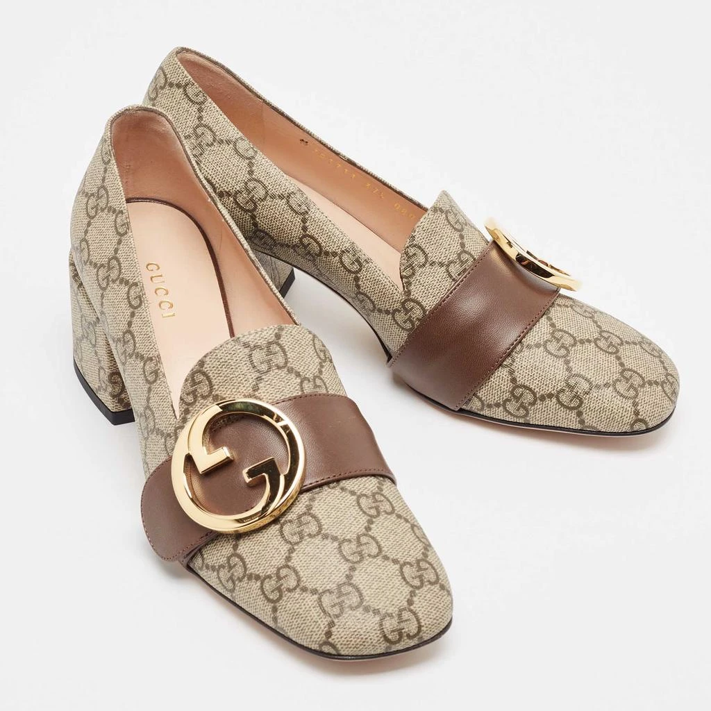 Gucci Gucci Grey/Brown Canvas and Leather Blondie Block Heel Pumps Size 37.5 4