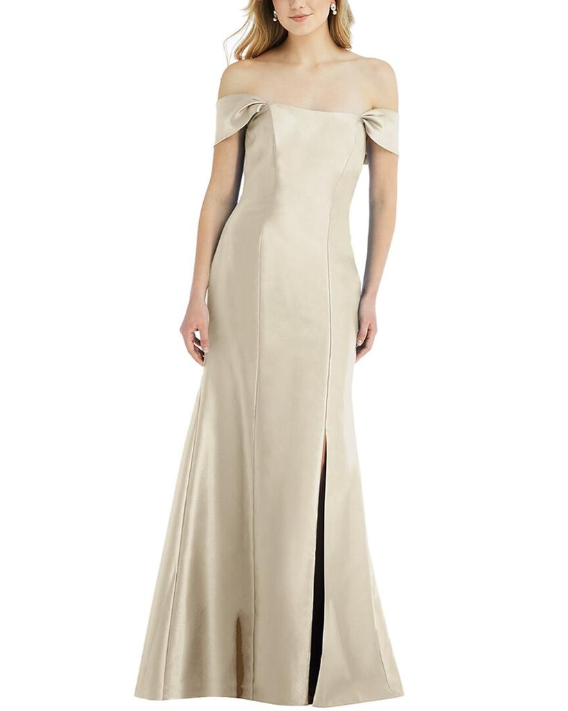 Alfred Sung Alfred Sung Off-The-Shoulder Bow-Back Satin Trumpet Gown