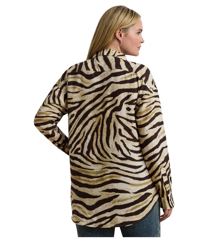 Ralph Lauren Plus Size Relaxed Fit Zebra-print Linen Shirt