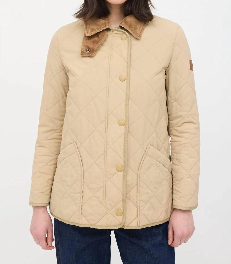 Burberry Corduroy Collar Quilted Barn Jacket In Beige
