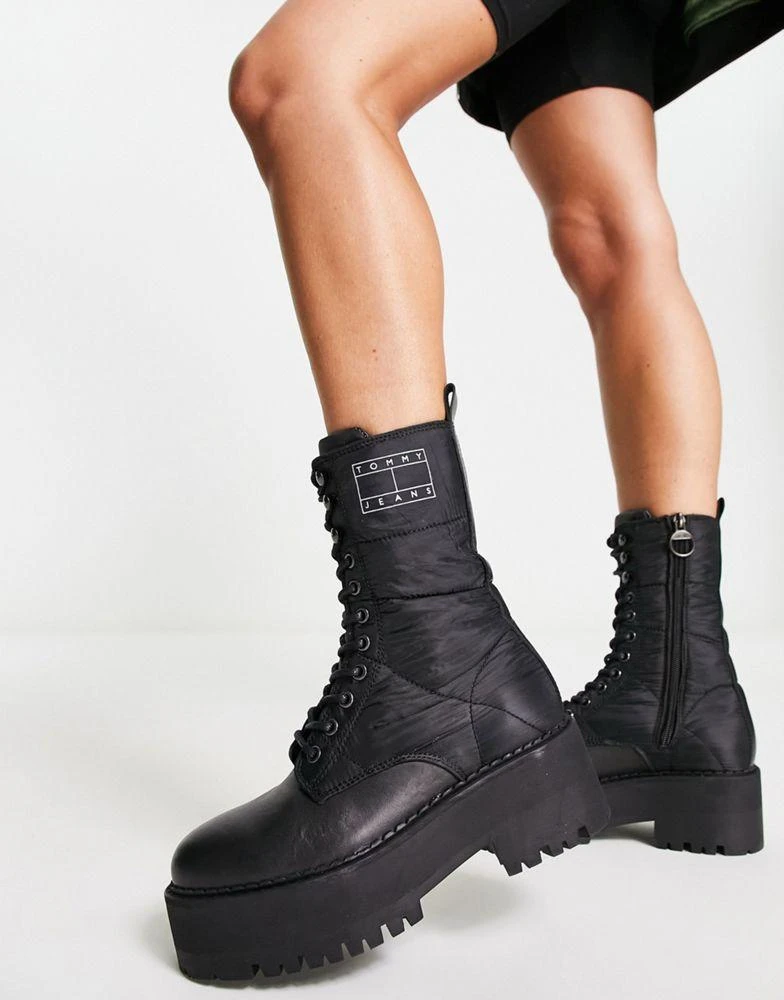 Tommy Jeans Tommy Jeans leather flatform padded boots in black 1