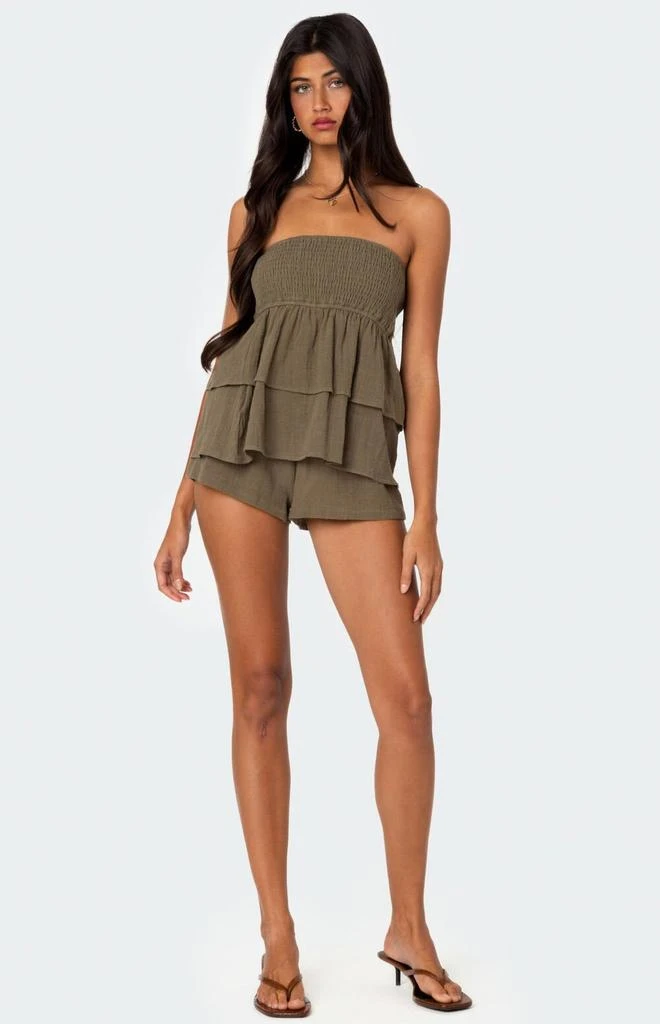 Edikted Harleigh Ruffled Linen Look Tube Top 2