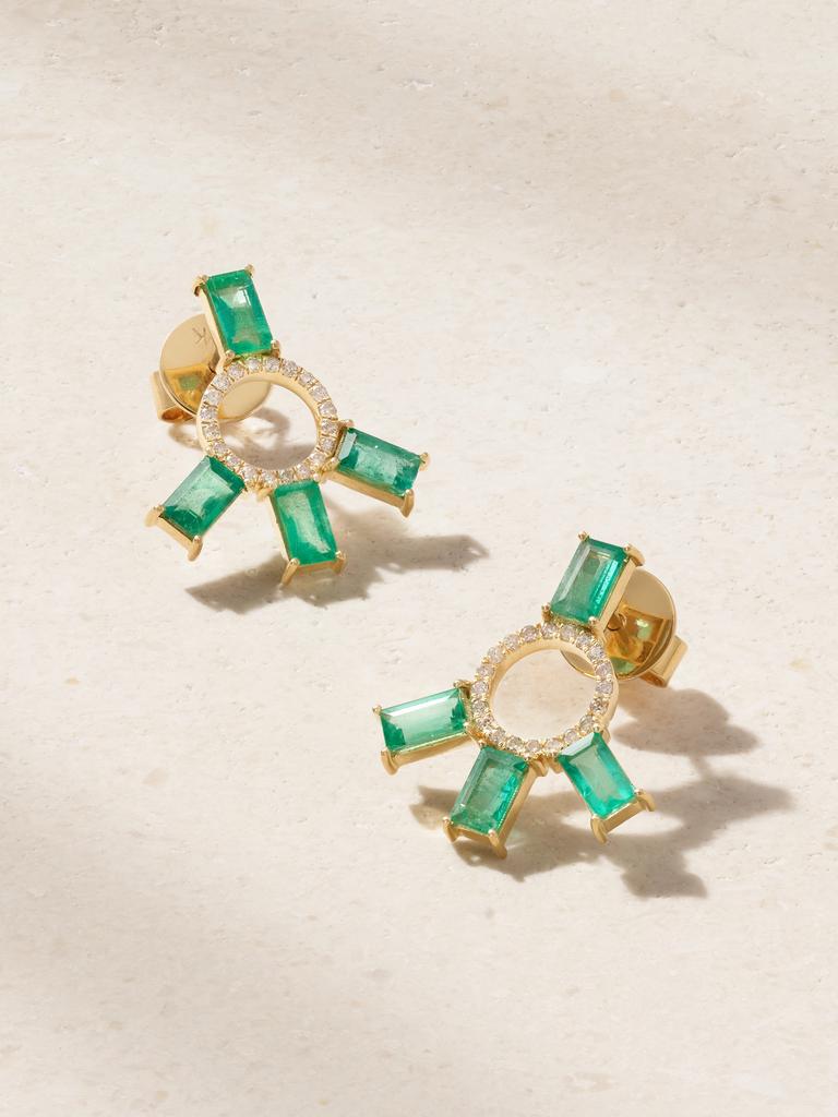 Ileana Makri 18k 黄金、祖母绿、钻石耳环