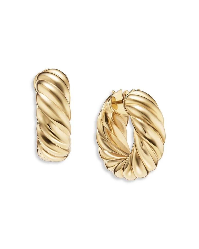David Yurman 18K Yellow Gold Sculpted Cable Huggie Hoop Earrings 1