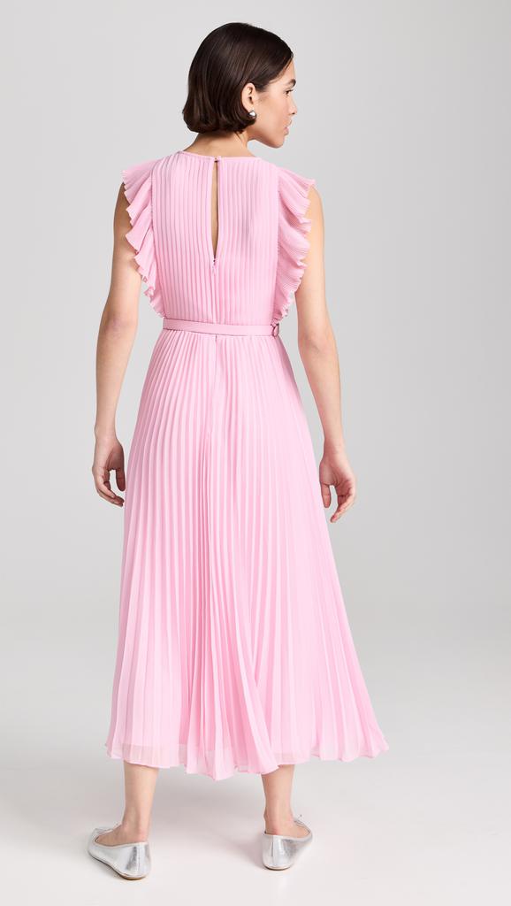 Self Portrait Pink Chiffon Sleeveless Ruffle Midi Dress
