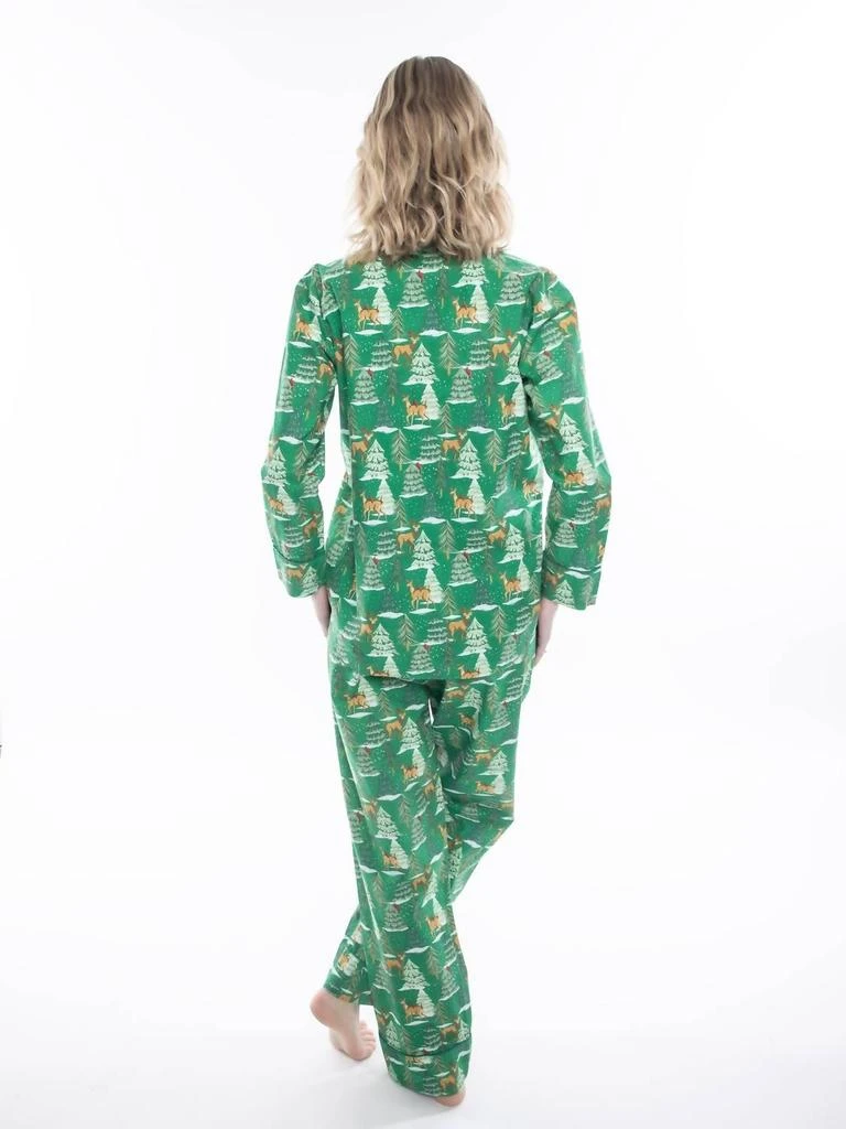 Denise Rae Deer Jamas Long Sleeve Pajama Set In Green 2