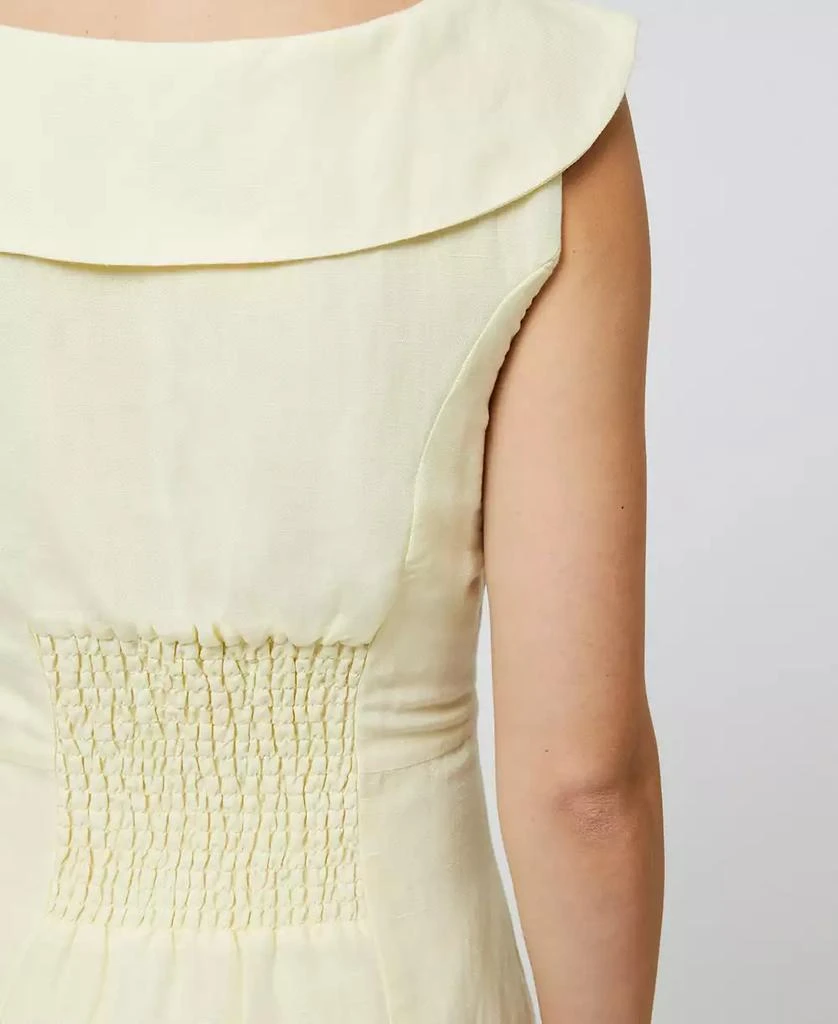 French Connection Women's Birdie Butter Yellow Linen Collared Midi Dress 4