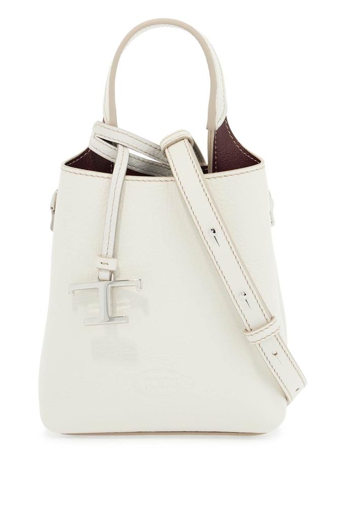 Tod's white calf leather crossbody bag with burgundy details