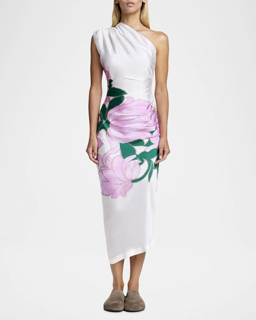 Smythe Magnolia Ruched Asymmetric Midi Dress 3