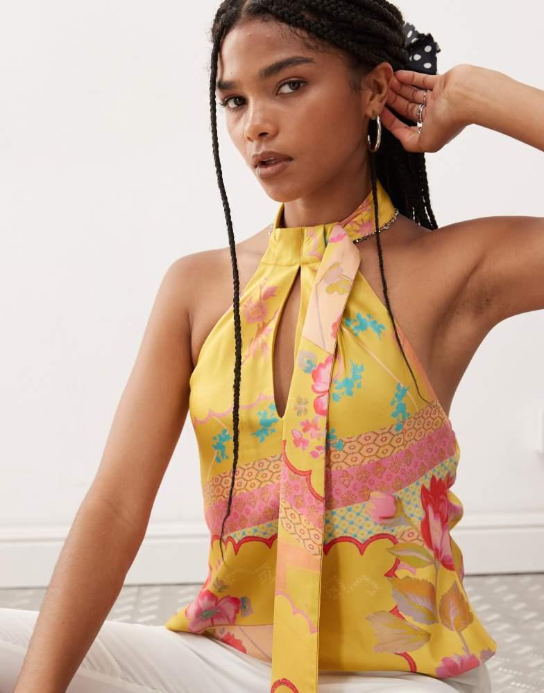 Reclaimed Vintage Reclaimed Vintage top with scarf detail in yellow floral print