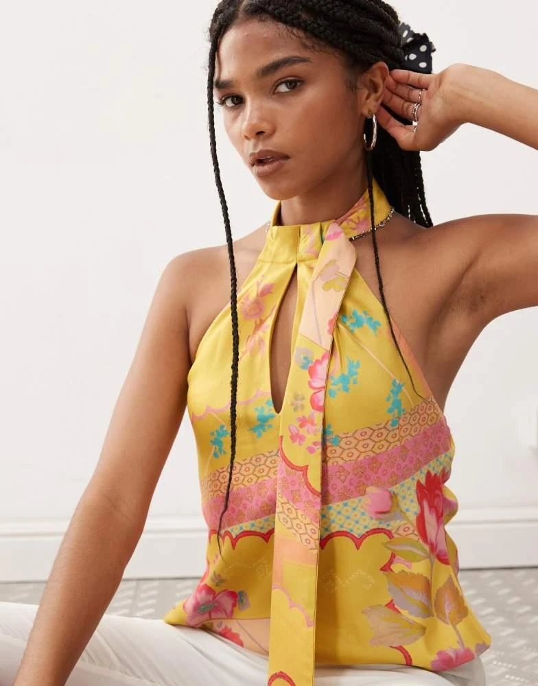 Reclaimed Vintage Reclaimed Vintage top with scarf detail in yellow floral print 1