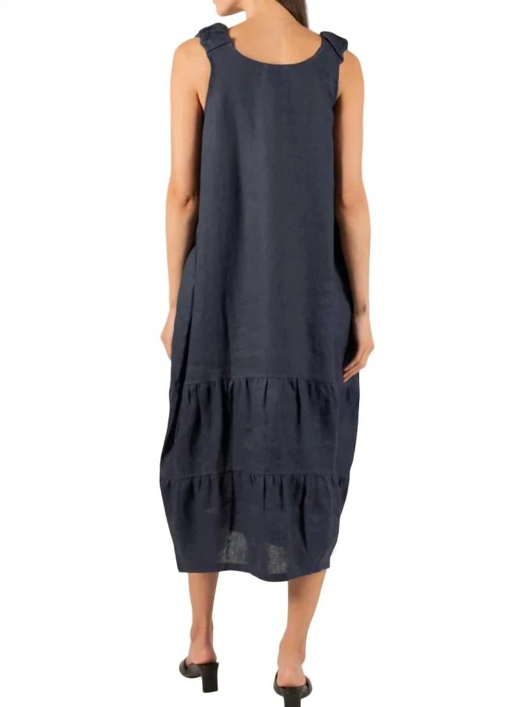 P.CILL Linen Scrunchie Strap Dress In Navy 3