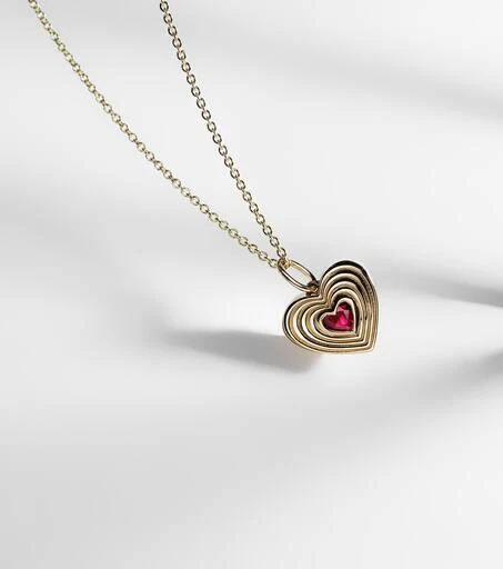 Sydney Evan Fluted Heart 14kt gold chain necklace with ruby 5