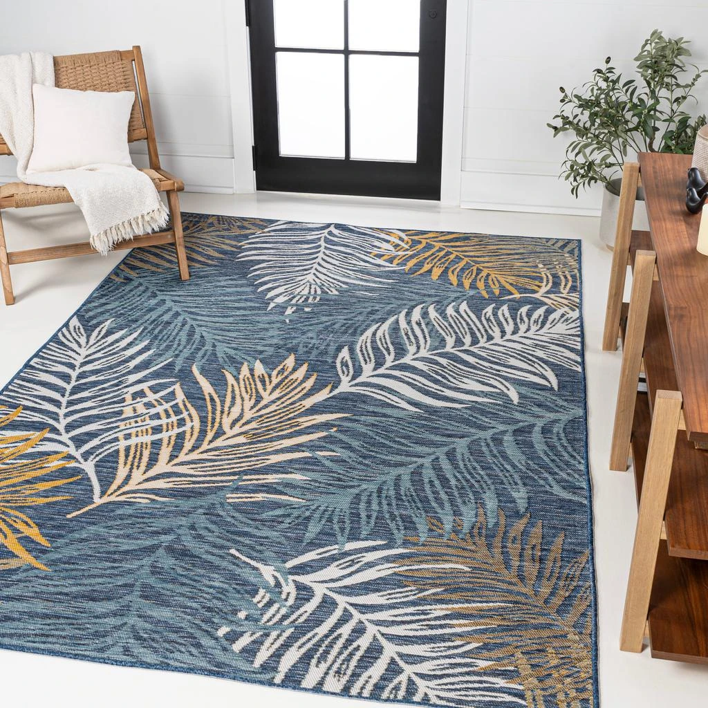 JONATHAN Y Calypso Coastal Casual Palm Frond Reversible Machine-Washable Cream/Navy 5 ft. x 8 ft. Indoor/Outdoor Area Rug 1