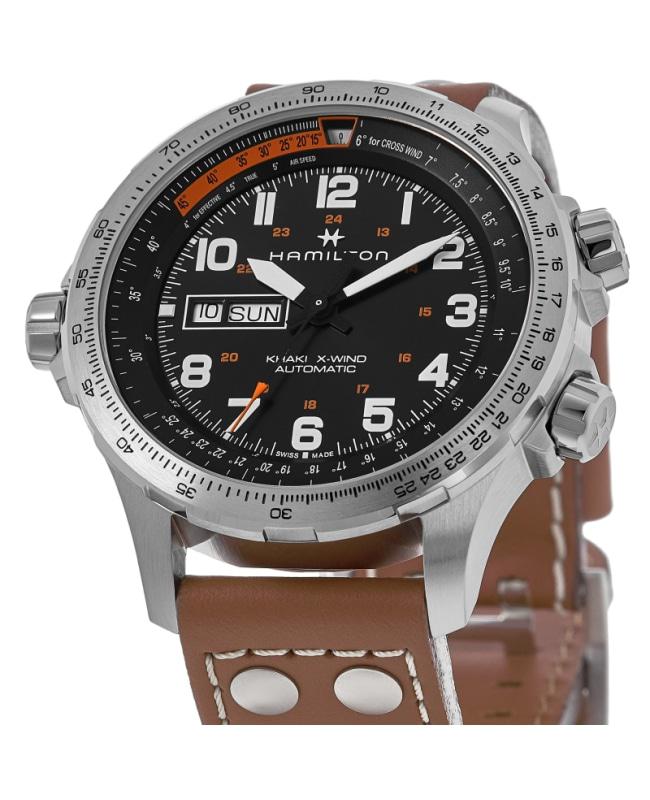 Hamilton Hamilton Khaki Aviation X-Wind Auto Chrono Black Dial Brown Leather Strap Men's Watch H77755533