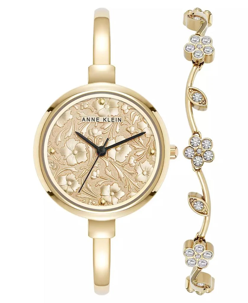 Anne Klein Women's Quartz Charming Floral Gold-Tone Metal Alloy Watch Set 1