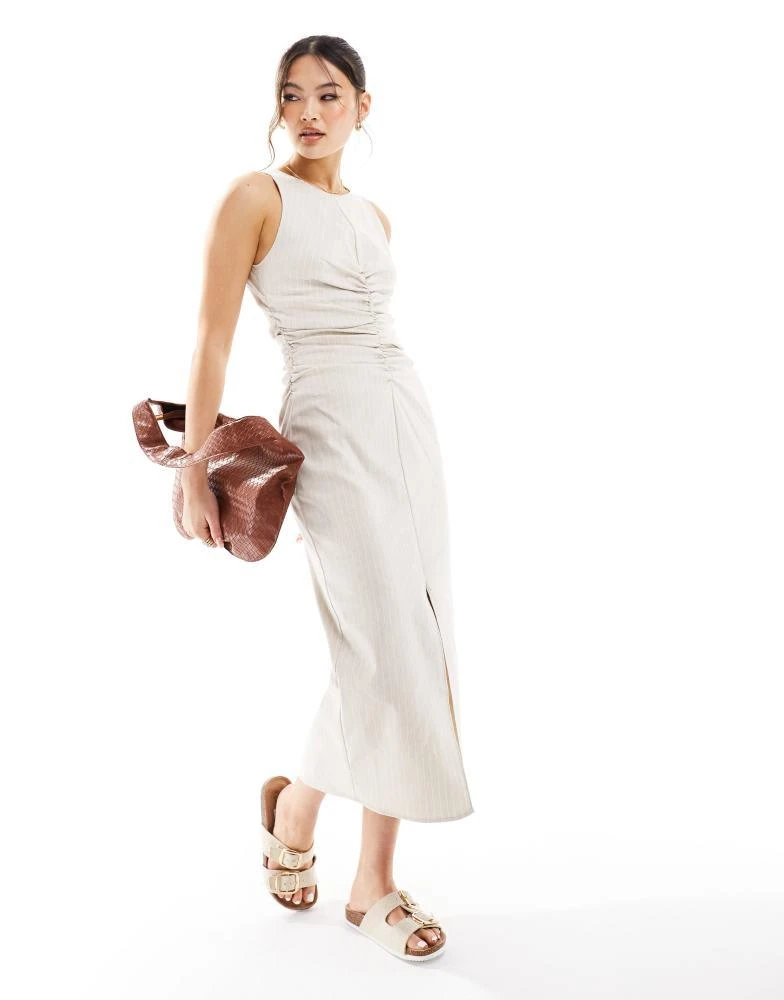 River Island River Island ruched detail dress in beige 1