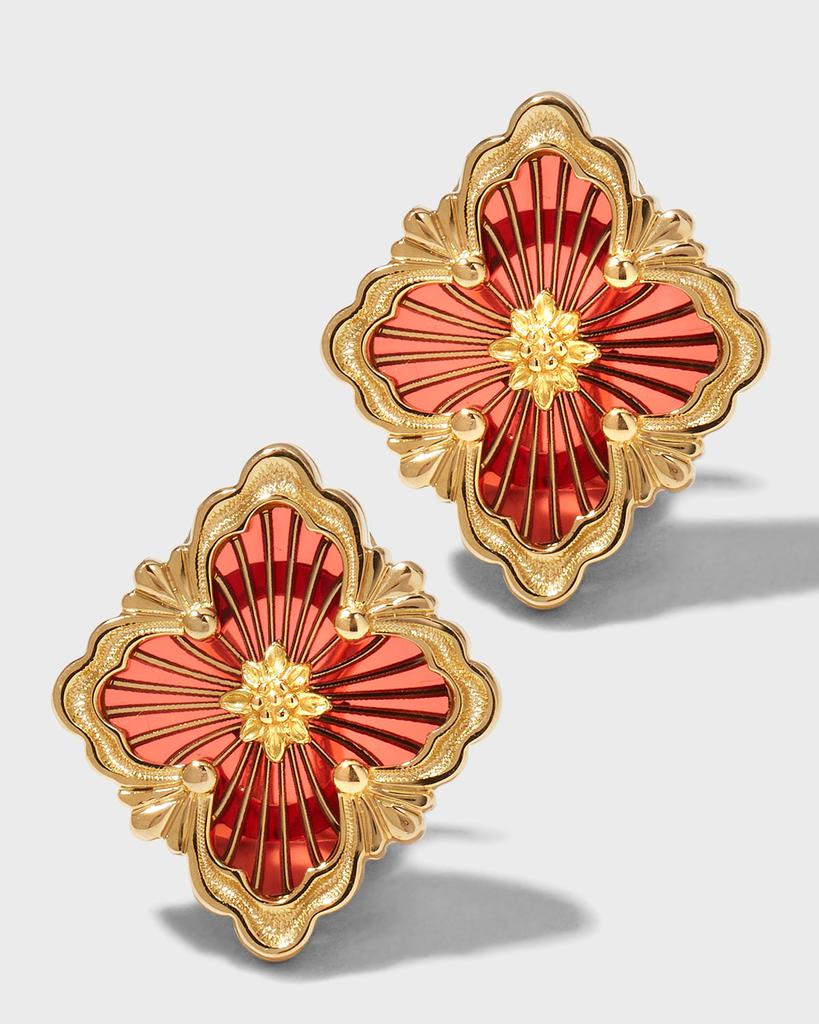 Buccellati Opera Tulle 18K Gold Red Enamel Earrings