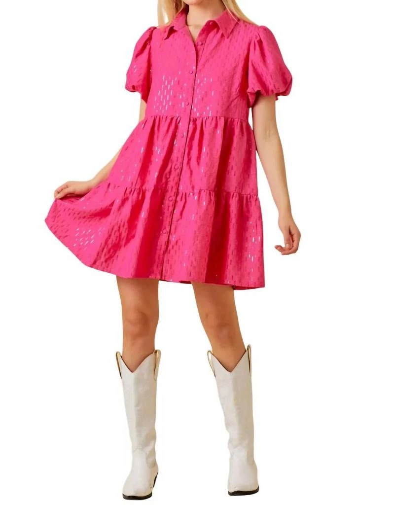 Main Strip Sparkle Sequin Babydoll Dress In Pink 1