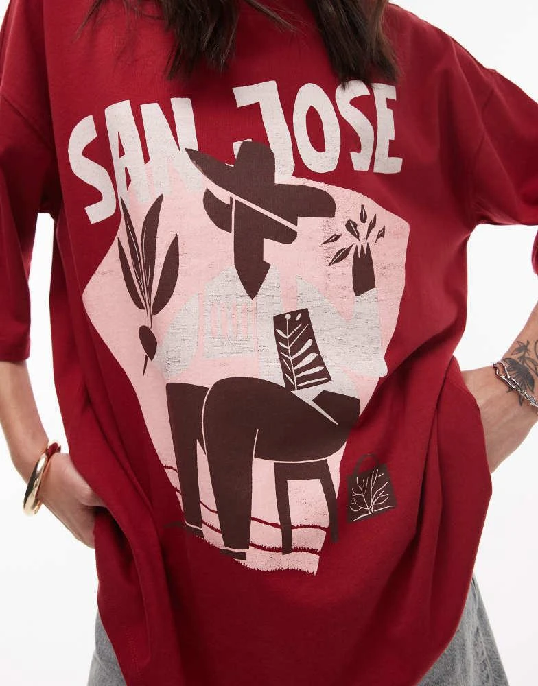 Topshop Topshop graphic San Jose oversized tee in red 3