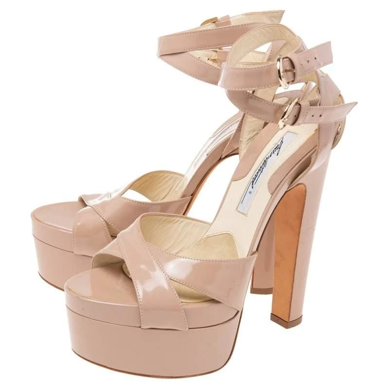 Brian Atwood Brian Atwood Beige Patent Leather Platform Ankle Strap Sandals Size 39.5 4