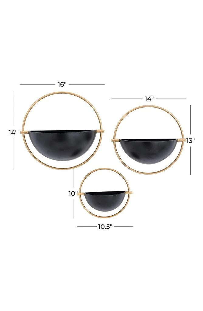 VIVIAN LUNE HOME Black Metal Indoor Outdoor Geometric Wall Planter - Set of 3 3
