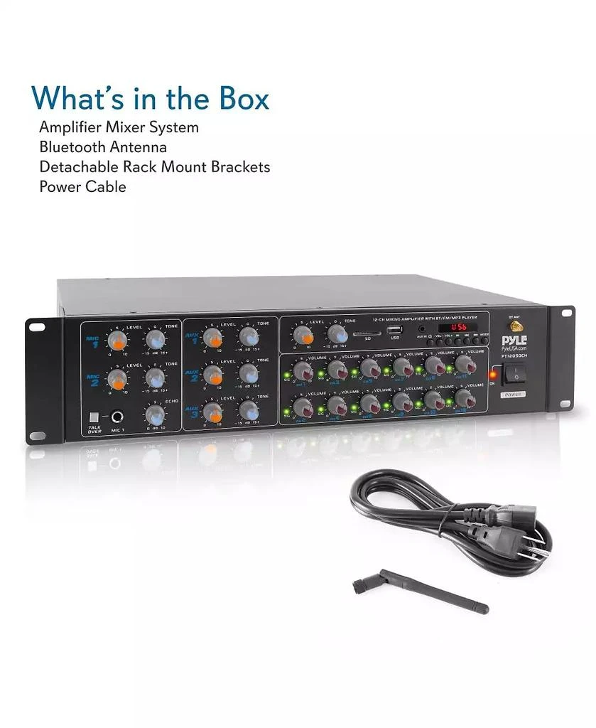 Pyle 12-Channel Audio Karaoke Bluetooth Amplifier - Stage
Studio Sound Mixer Receiver System with Microphone Talk-Over, MP3/USB/SD/AUX, Rack Mount (6000W MAX) 8