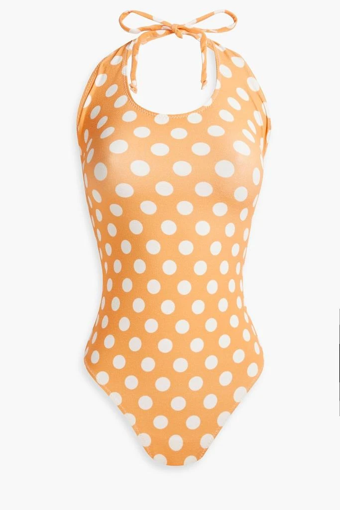 LISA MARIE FERNANDEZ Amber cotton-blend chambray halterneck swimsuit 1