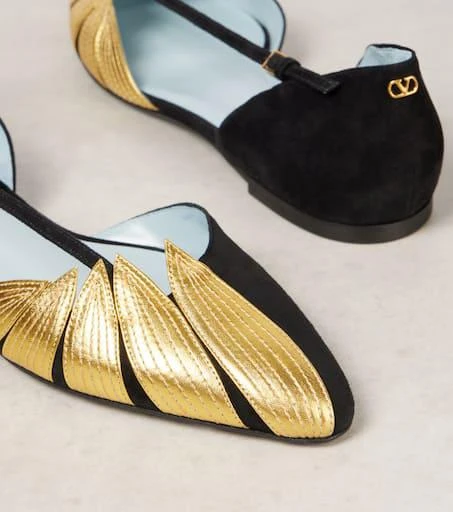 Valentino Foliefoliage suede and leather ballet flats 5